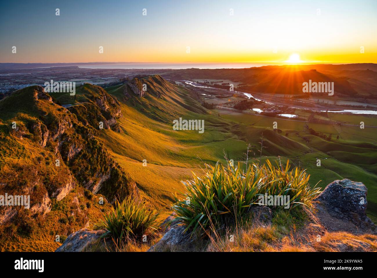 Morning view from Te Mata Peak, Hawke's Bay, New Zealand Stock Photo