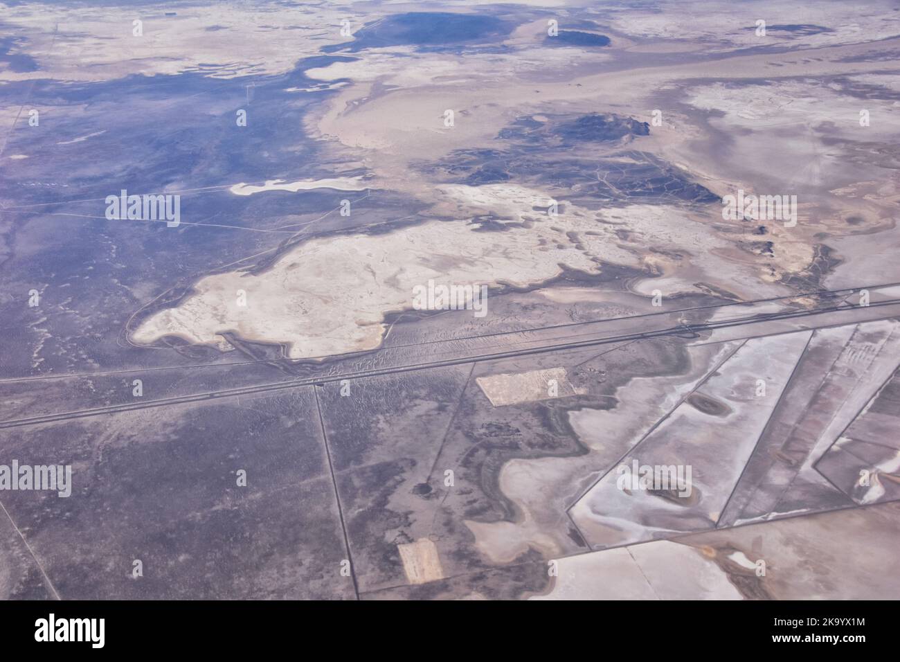 Salt Flats in Utah. Aerial View, Salt Flats Landscape. Blue Sky and