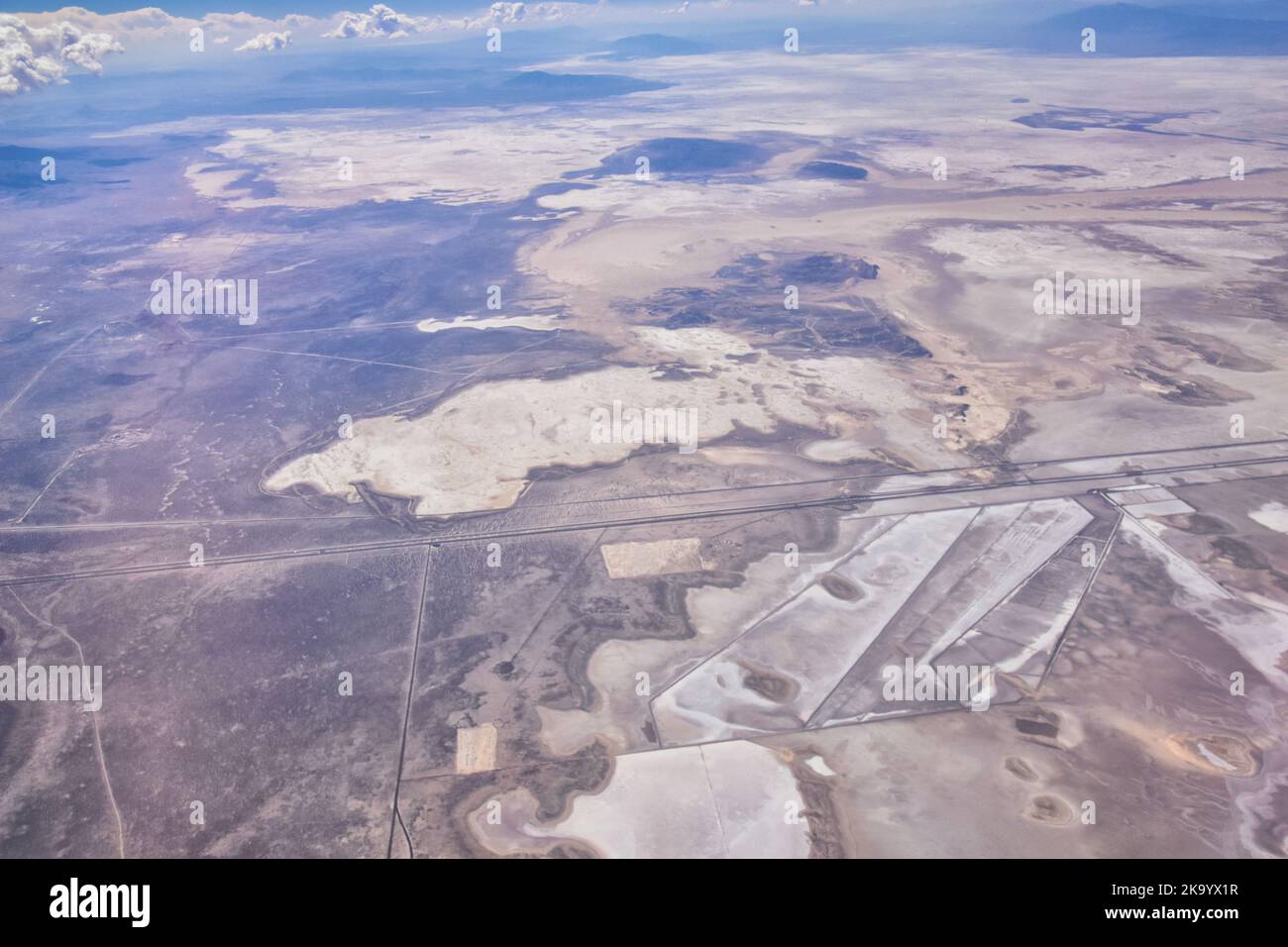Salt Flats in Utah. Aerial View, Salt Flats Landscape. Blue Sky and