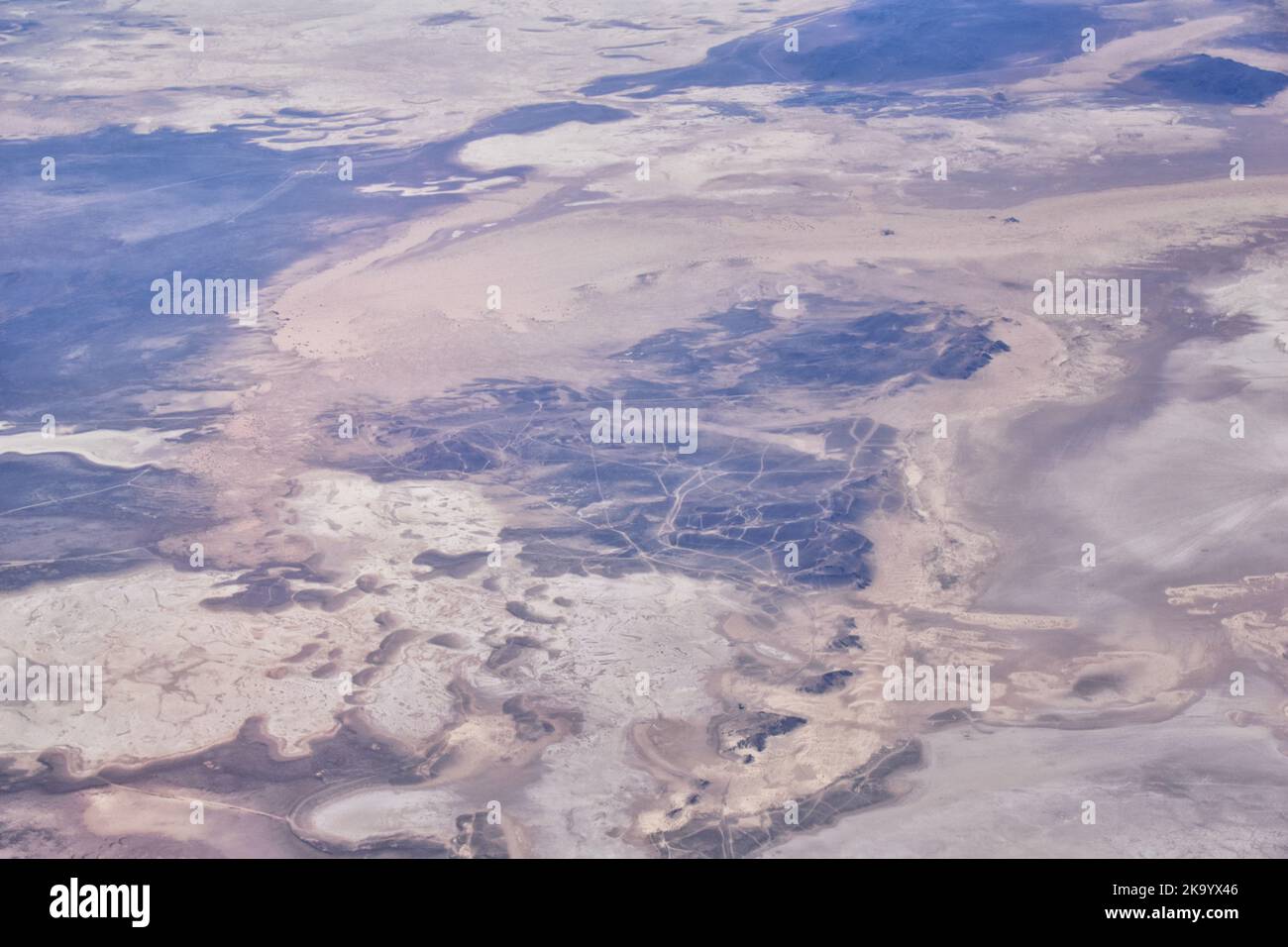 Salt Flats in Utah. Aerial View, Salt Flats Landscape. Blue Sky and