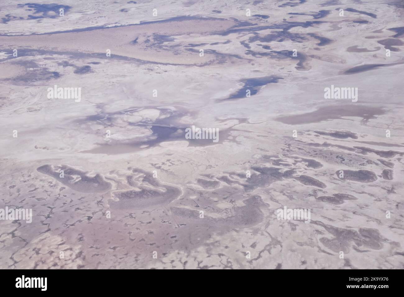 Salt Flats in Utah. Aerial View, Salt Flats Landscape. Blue Sky and