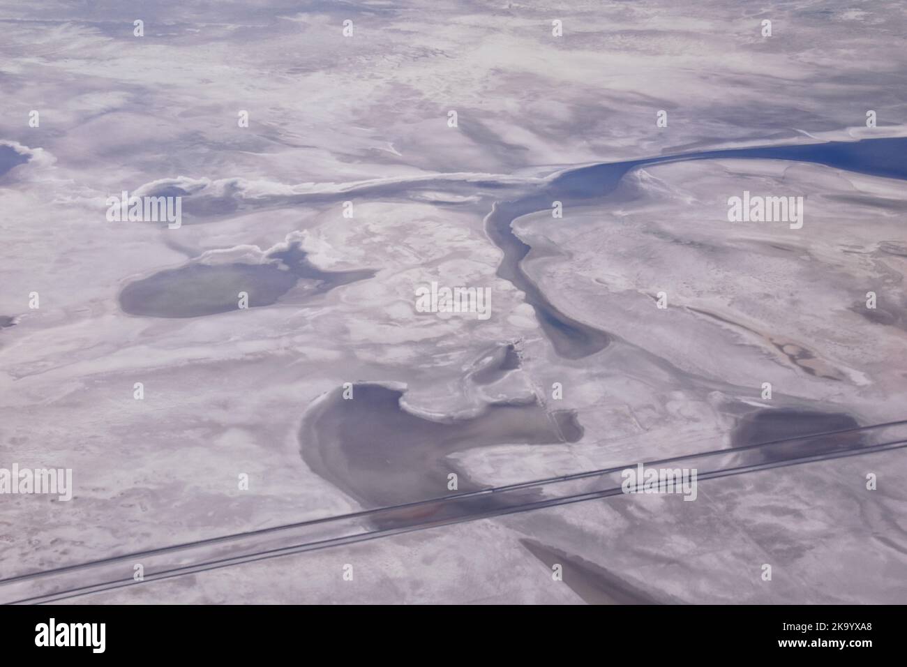 Salt Flats in Utah. Aerial View, Salt Flats Landscape. Blue Sky and