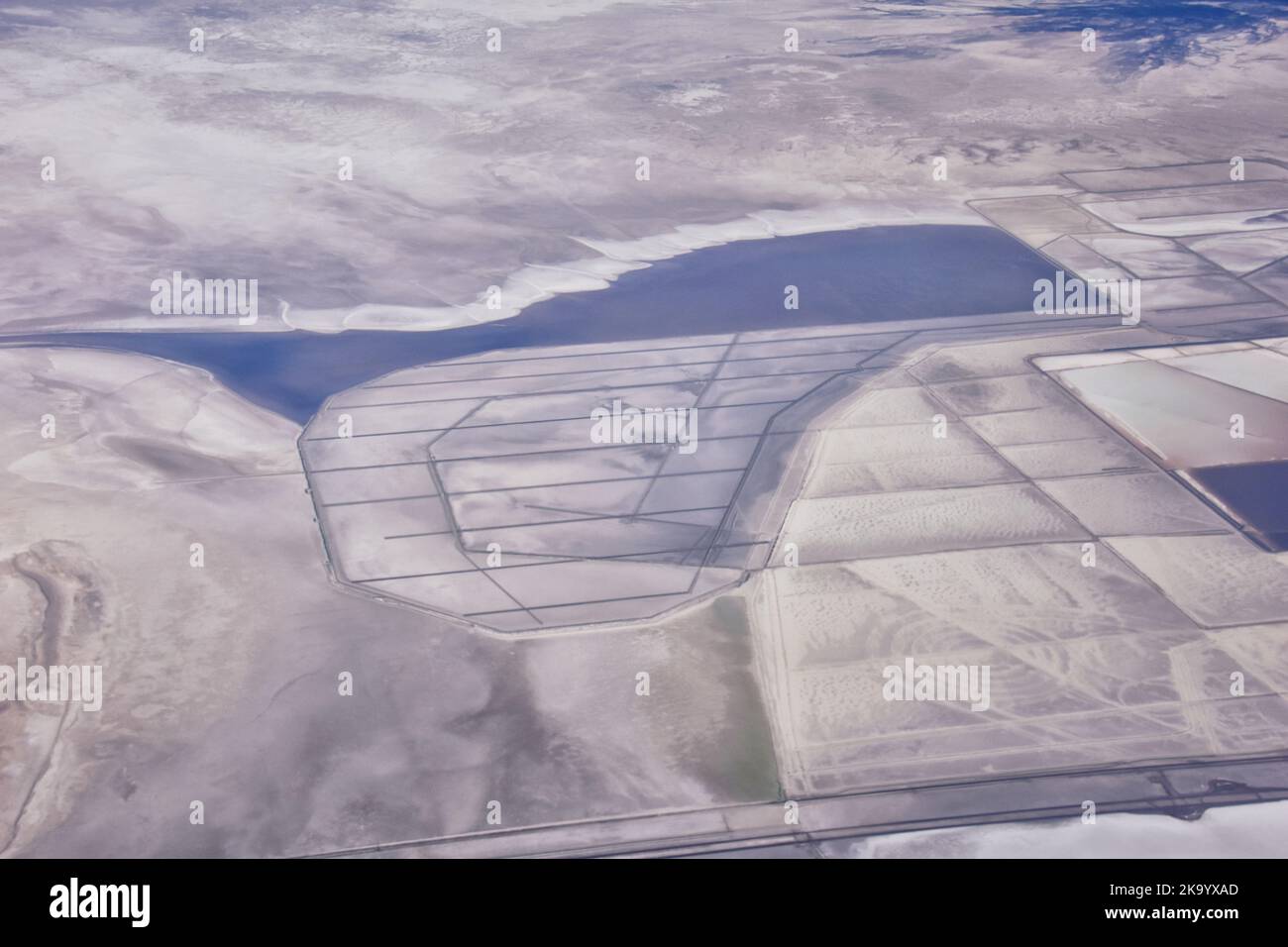 Salt Flats in Utah. Aerial View, Salt Flats Landscape. Blue Sky and