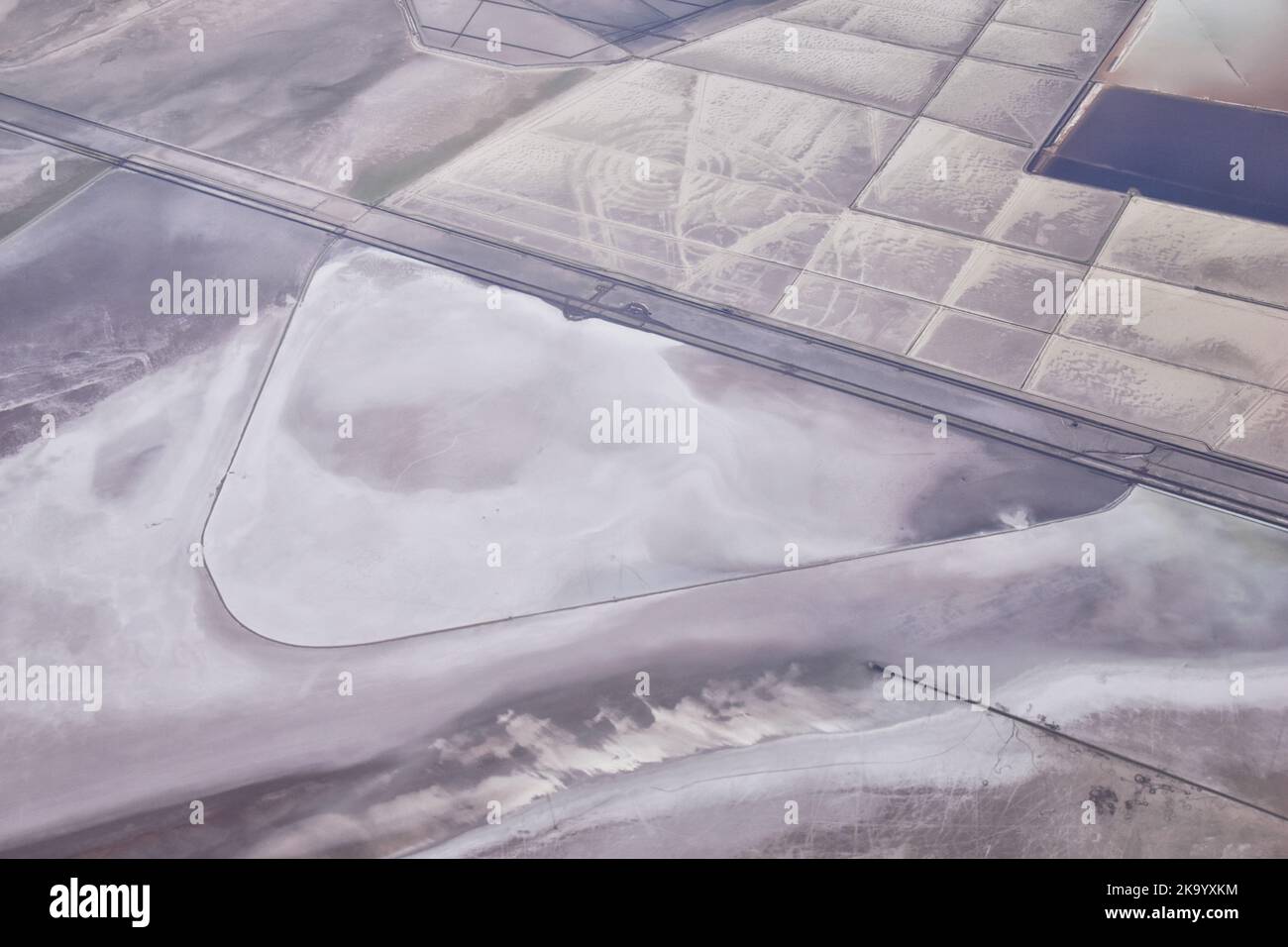 Salt Flats in Utah. Aerial View, Salt Flats Landscape. Blue Sky and