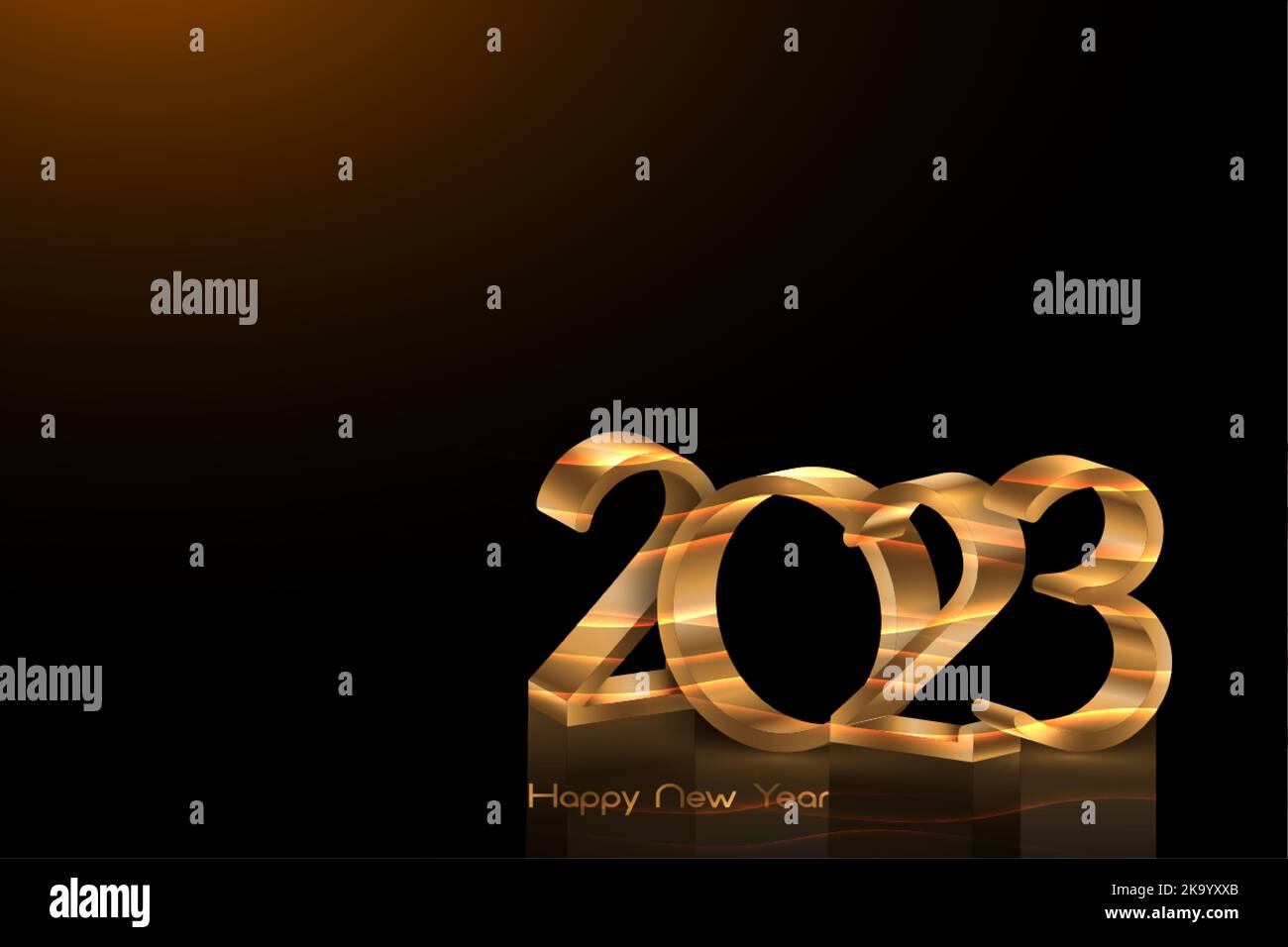 2023 golden 3D numbers, Happy New Year. banner template Christmas theme. Holiday design for greeting card, invitation, calendar, party, gold luxury Stock Vector