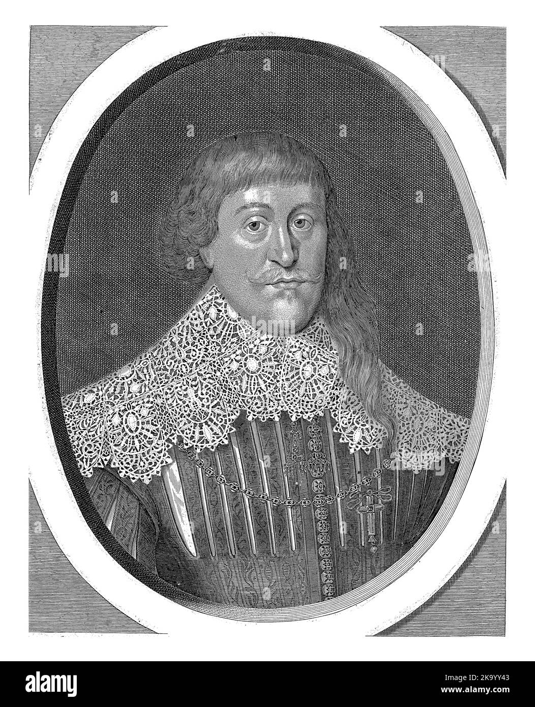 Portrait Udalricus (Ulrich II), Count of East Friesland, in oval frame. Stock Photo