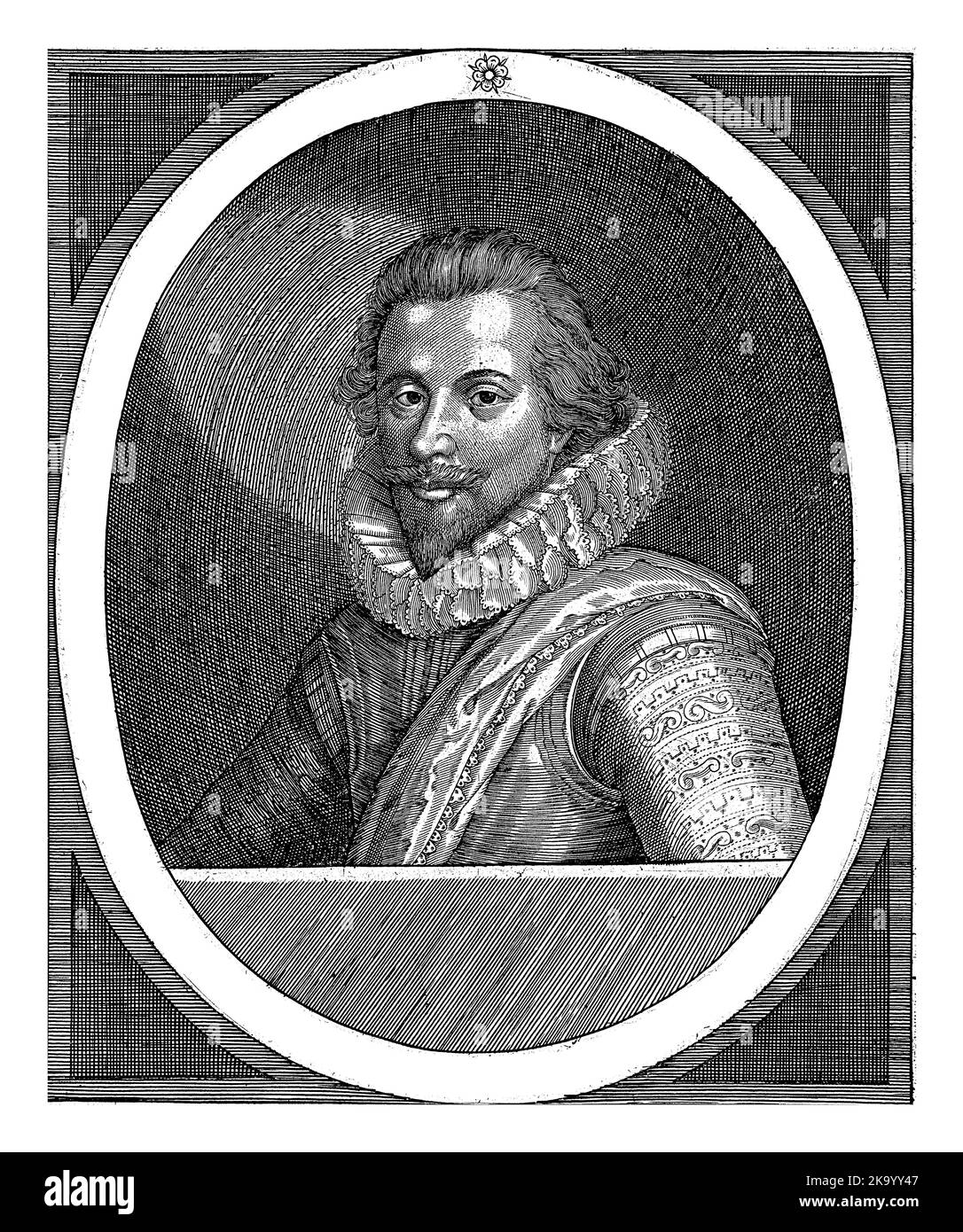 Portrait of Johan Ernst I in an oval with edge lettering. Four lines of Latin text in the bottom margin. Stock Photo