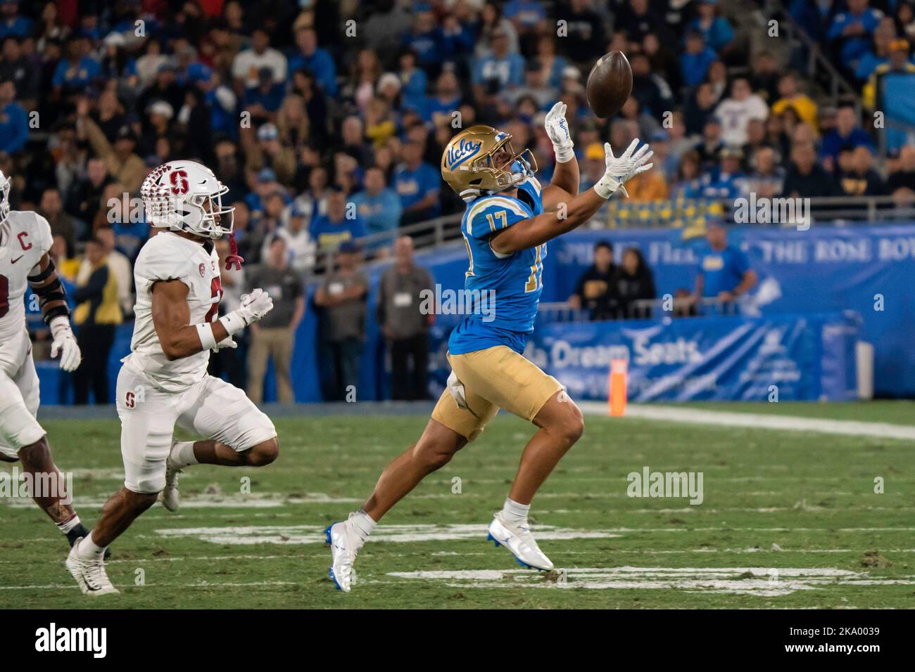 UCLA Bruins wide receiver Logan Loya (17) drops a catch during a NCAA football game against the Stanford Cardinal, Saturday, October 29, 2022, at the Stock Photo