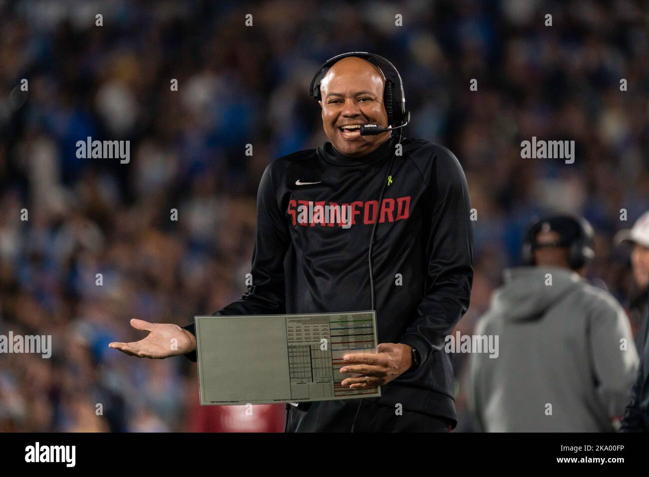 Stanford Cardinal head coach David Shaw during a NCAA football game against the UCLA Bruins, Saturday, October 29, 2022, at the Rose Bowl, in Pasadena Stock Photo