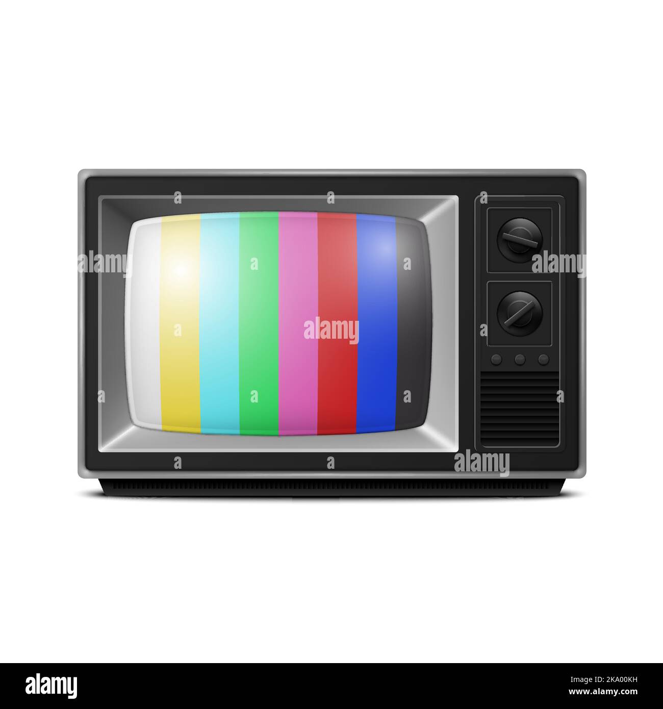 Vector 3d Realistic Retro Striped Screen TV Receiver Isolated on White Background. Home Interior Design Concept. Vintage TV Set, Television, Front Stock Vector