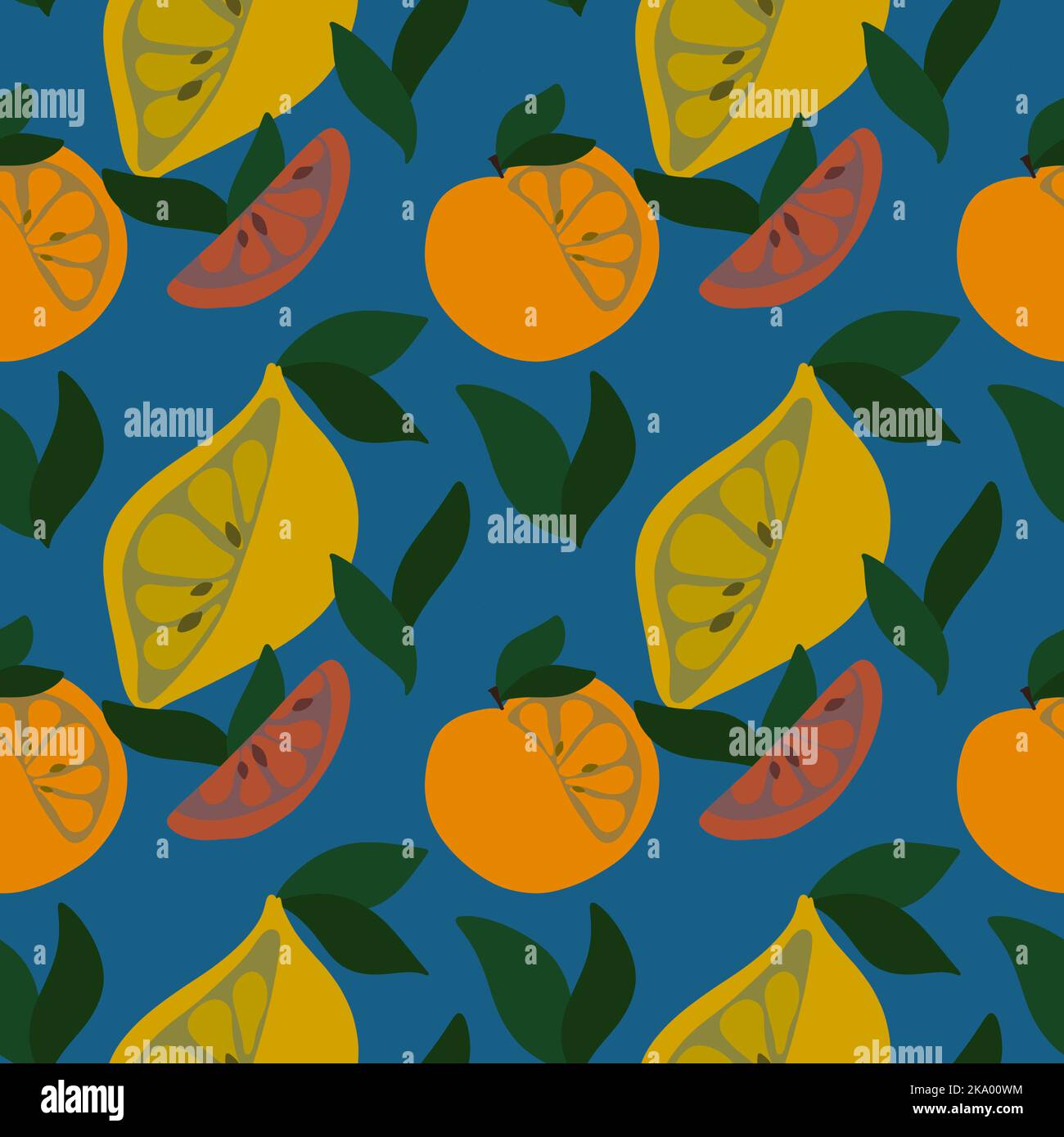 Summer fruit seamless doodle cartoon polka dots lemon pattern for ...
