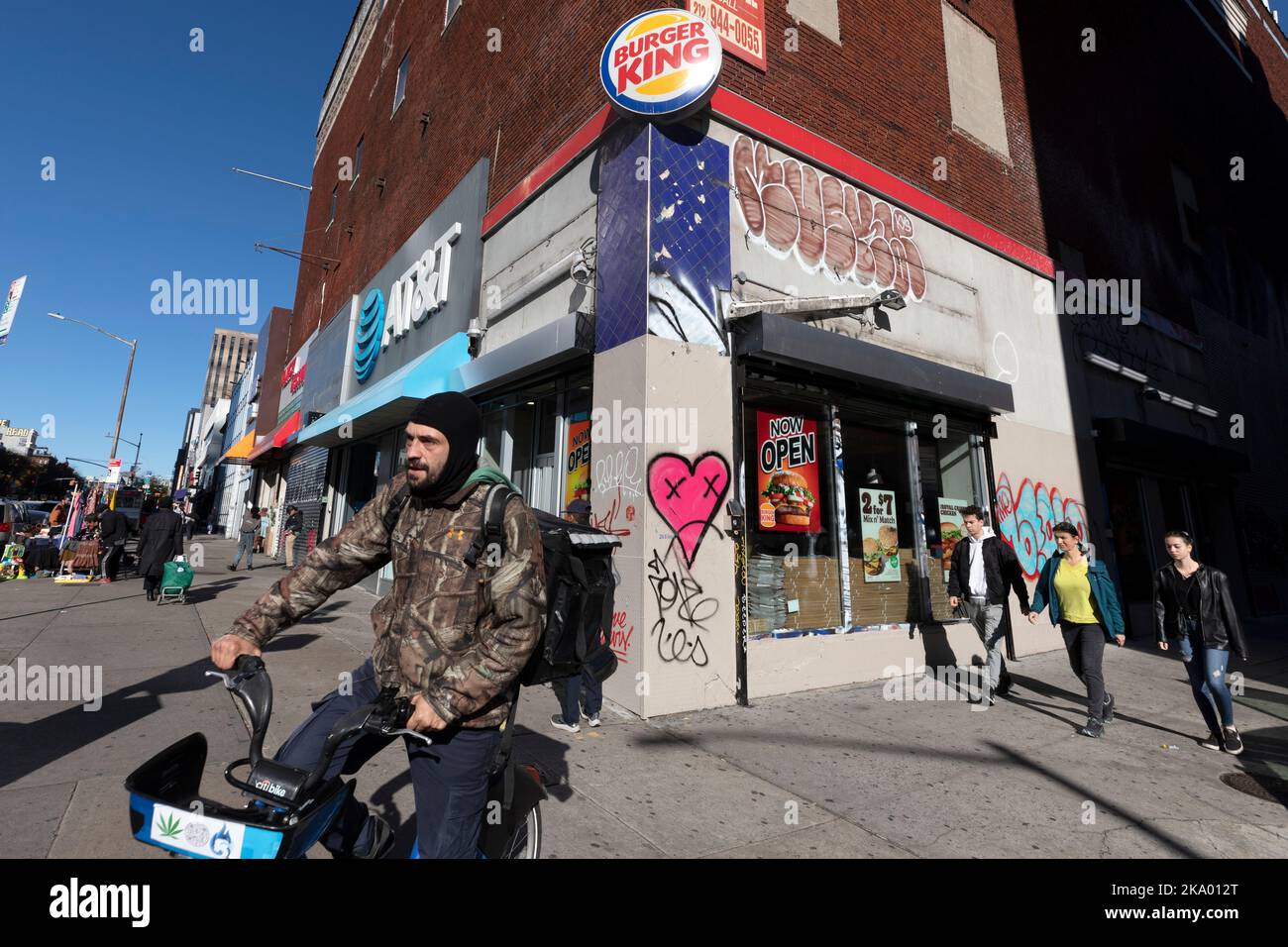 Corner Burger King, Lower East Side street scene, Manhattan Stock Photo