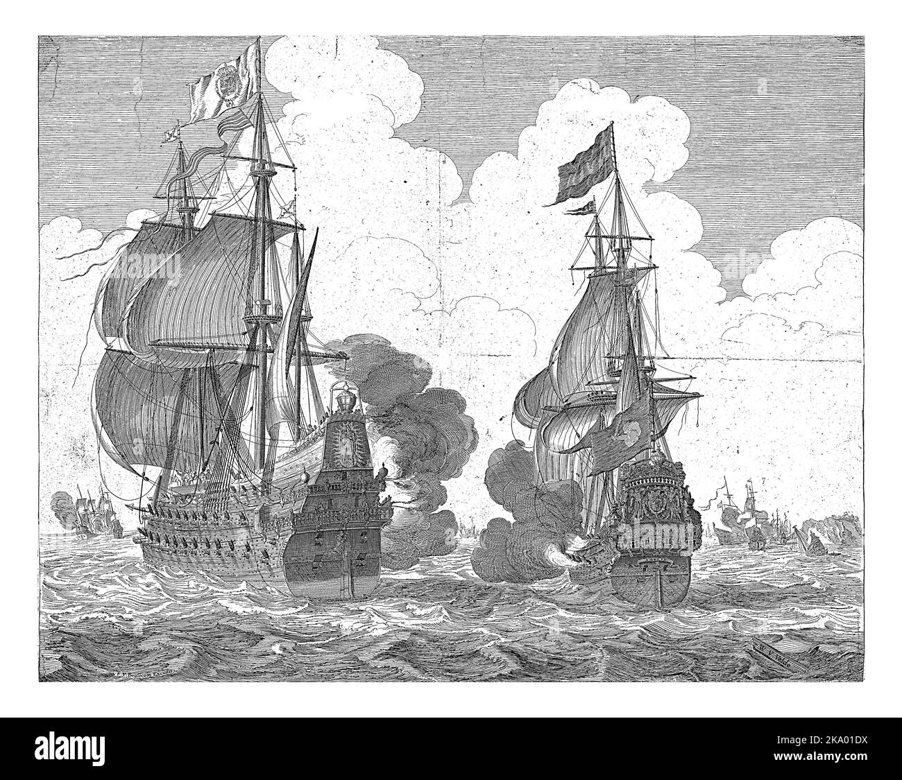 Battle between the Dutch admiralship Aemelia of Maarten Tromp and the Spanish admiralship Santa Teresa of Antonio de Oquendo during the battle of Duin Stock Photo