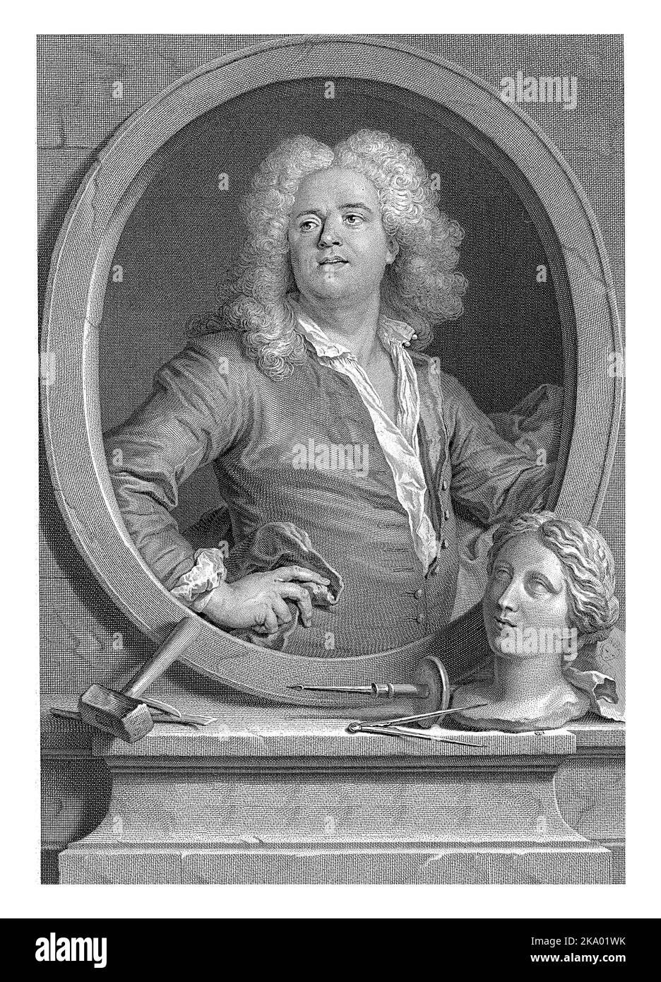 Portrait of Guillaume Constron, Nicolas de Larmessin (III), after Jacques de Lyen, 1694 - 1755, vintage engraved. Stock Photo