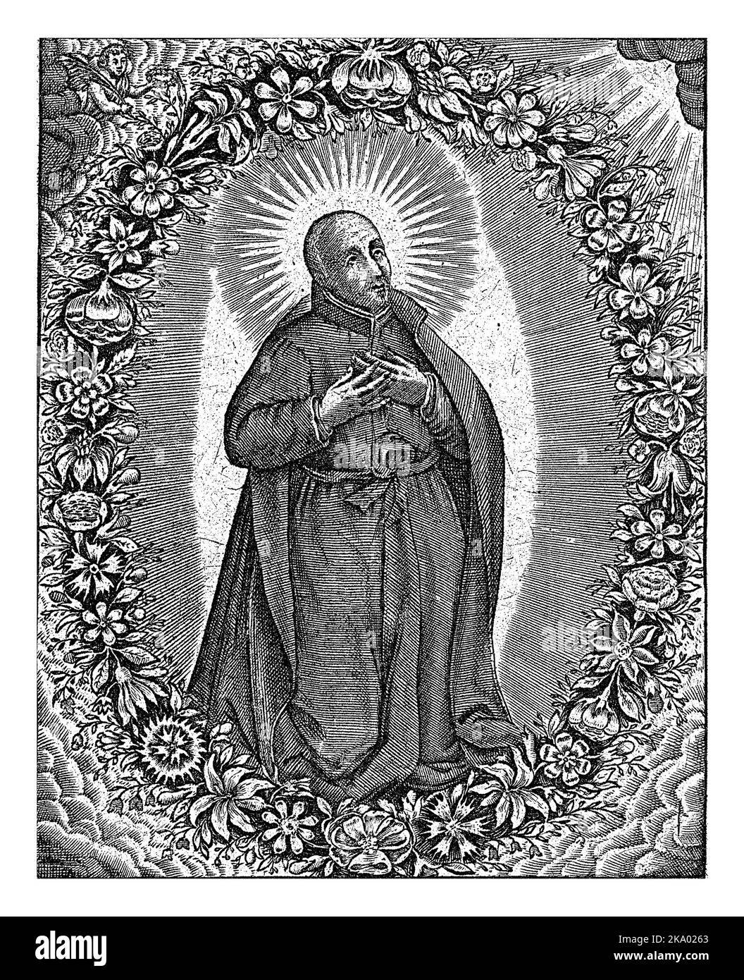 H. Ignatius of Loyola in a Flower Garland, Joannes Galle, c. 1626 - c