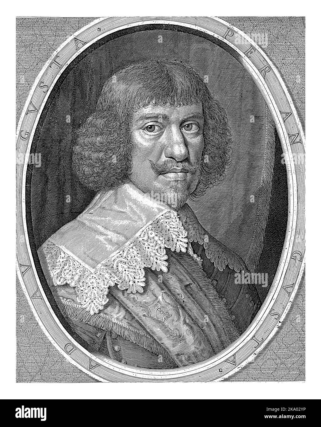 Portrait of Johann Albrecht (II), Count of Solms-Braunfels, Lord of Munzenberg, Wildenfels and Sonnewalde. In the frame a motto in Latin that means th Stock Photo