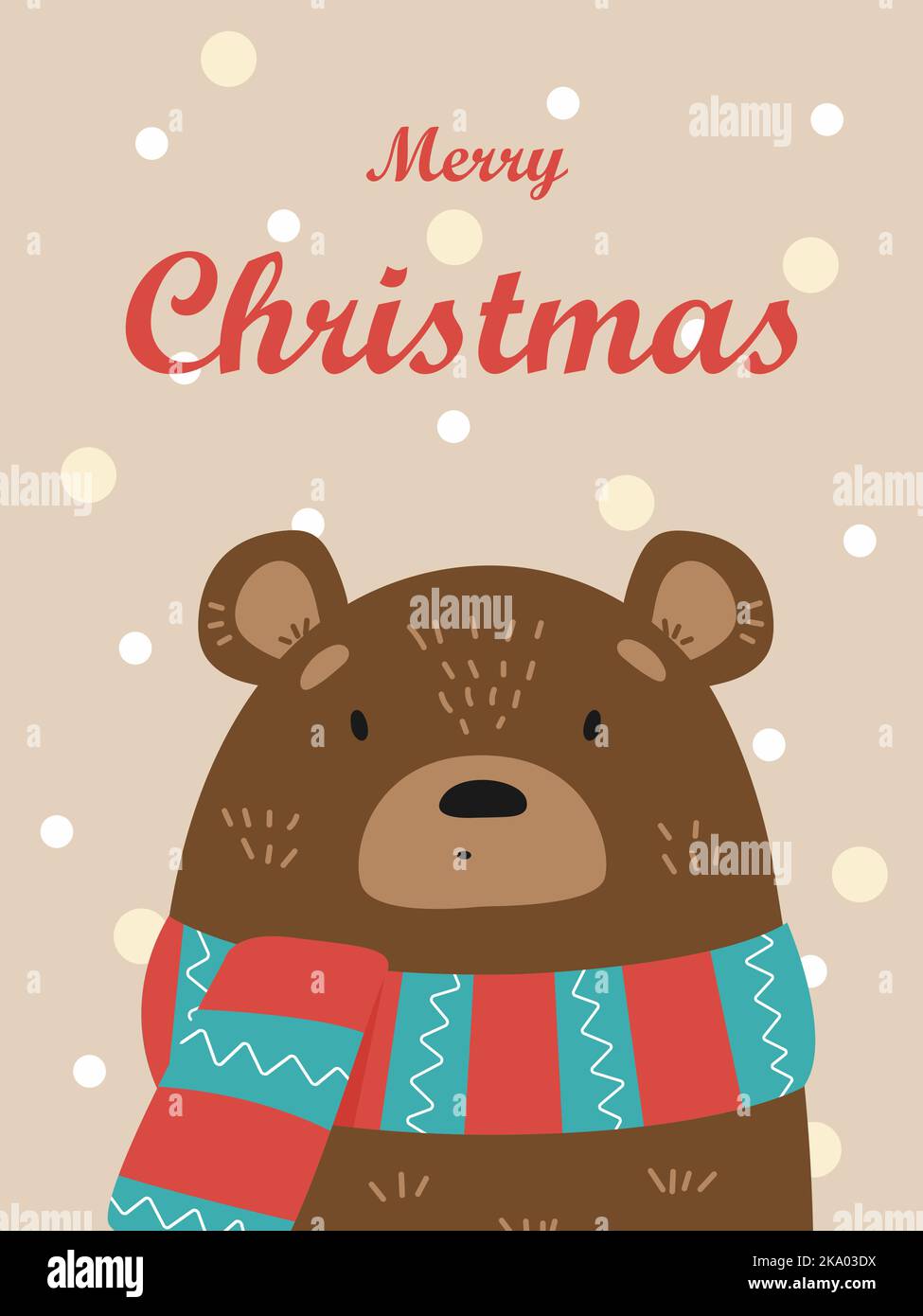 Illustration of a cute bear in a striped scarf. Vector Christmas card ...