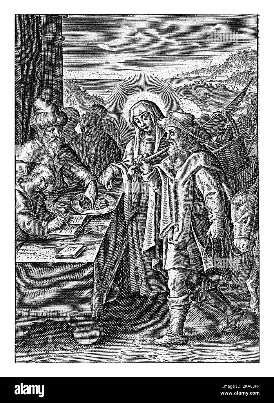 Census at Bethlehem, Theodoor Galle (possibly), 1581 - 1633 Mary and Joseph register at the Census at Bethlehem. Stock Photo