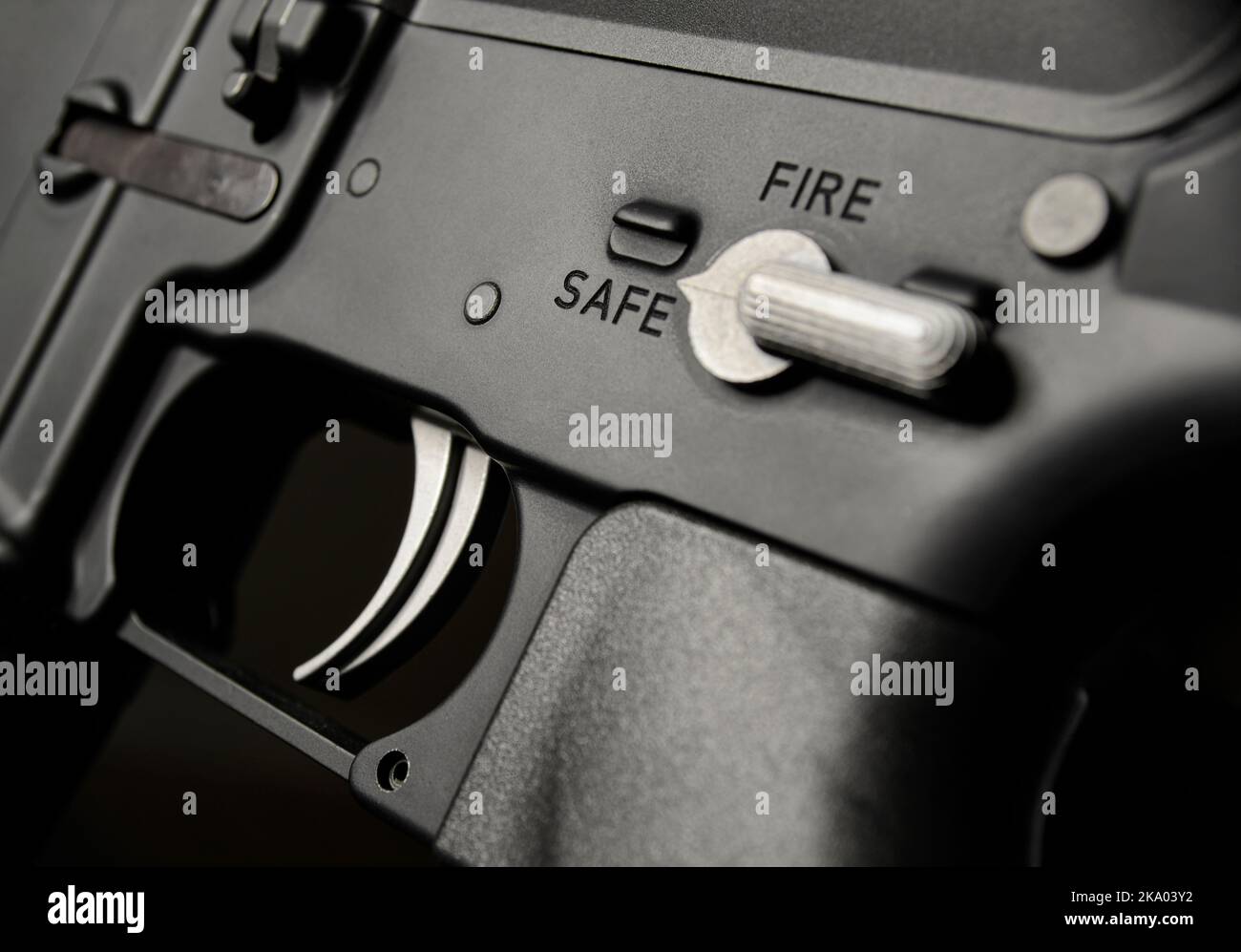 Closeup of AR15 Military style rifle Stock Photo