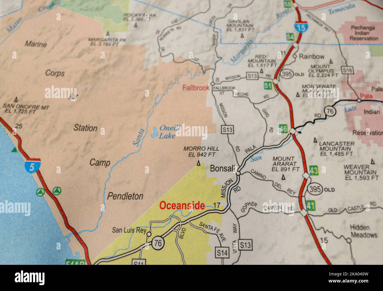 Closeup of Oceanside, CA on map Stock Photo Alamy