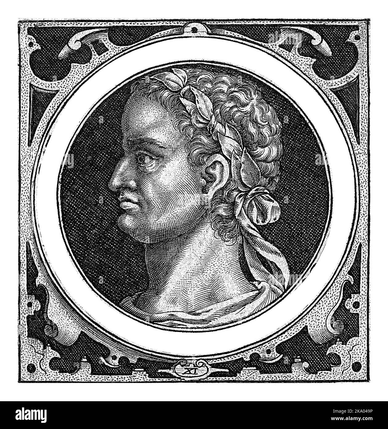 Portrait with bust of Emperor Vespasian on medallion in rectangular ...