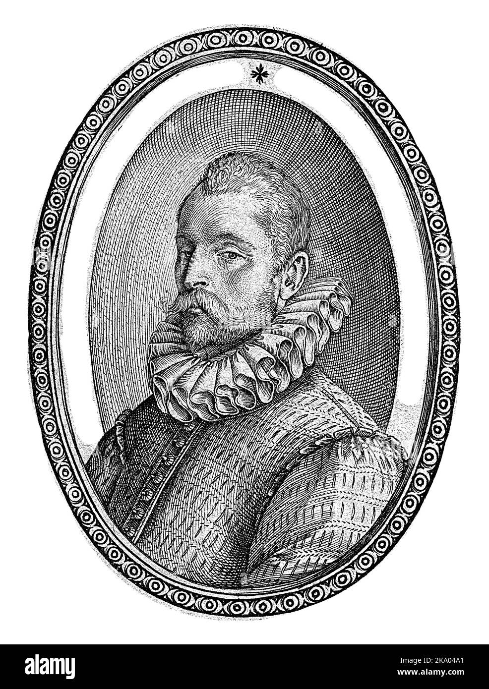 Portrait of a 32-year-old man (Gysbert van Duvenvoorde?), Hendrick Goltzius, 1580 - 1590 Portrait of a 32-year-old man, possibly Gysbert (Gysbrecht, G Stock Photo