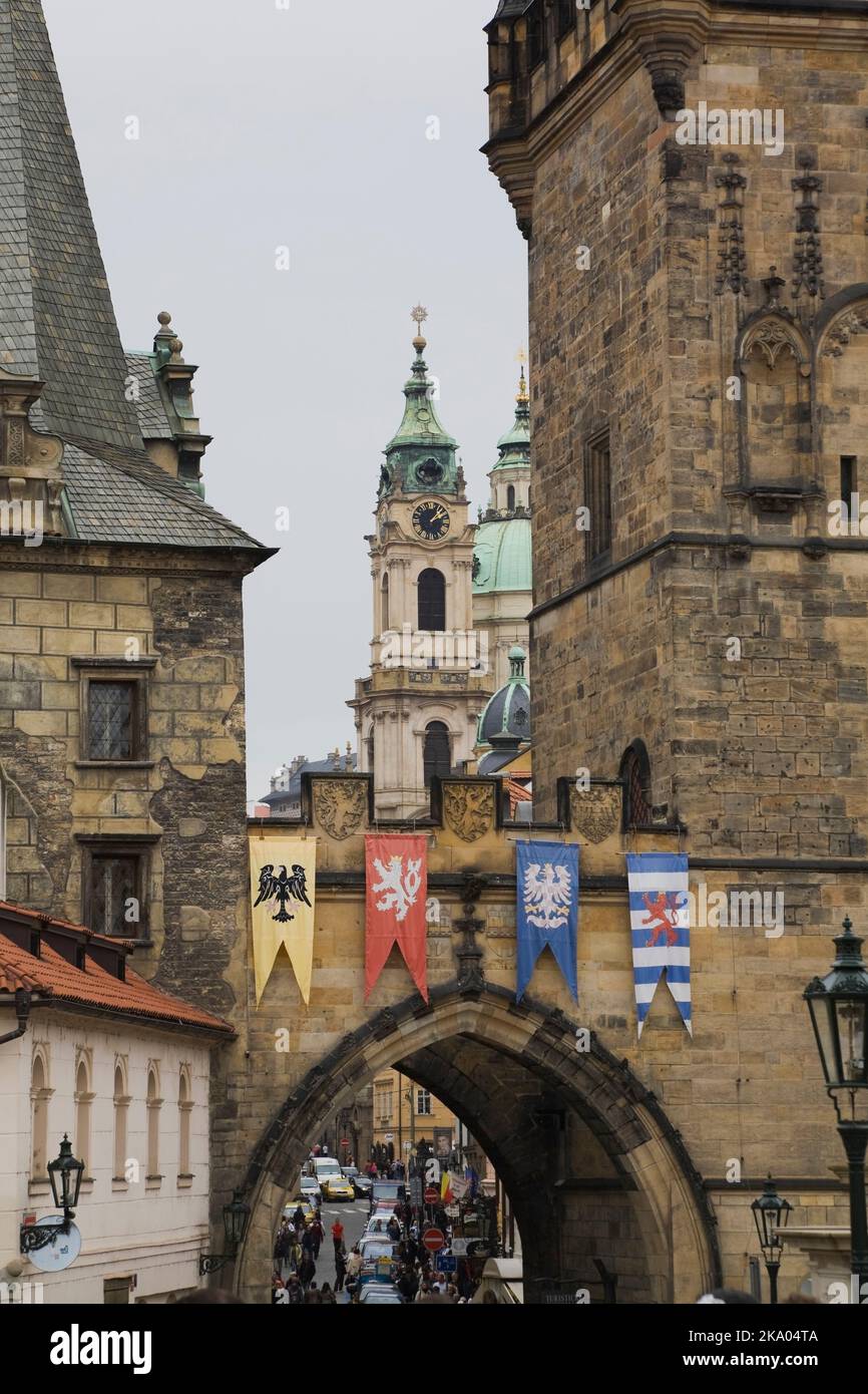 Tower of Saint-Nicholas church, Lesser Town, Prague, Czech Republic. Stock Photo