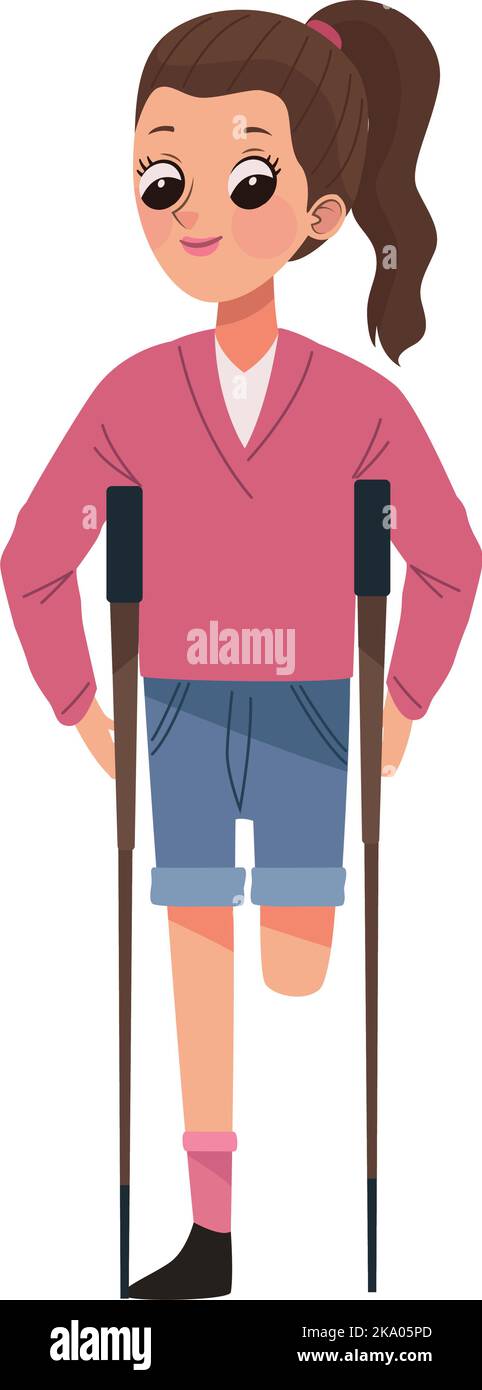 disability woman in crutch Stock Vector