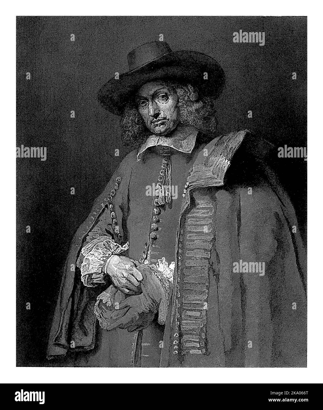 Portrait of Jan Six, Johann Wilhelm Kaiser (I), after Rembrandt van Rijn, 1823 - 1951 Half-length portrait of Jan Six, mayor of Amsterdam. Stock Photo