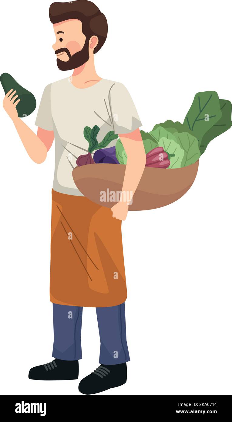 Vegetables basket in farm with farmer Stock Vector Images - Alamy