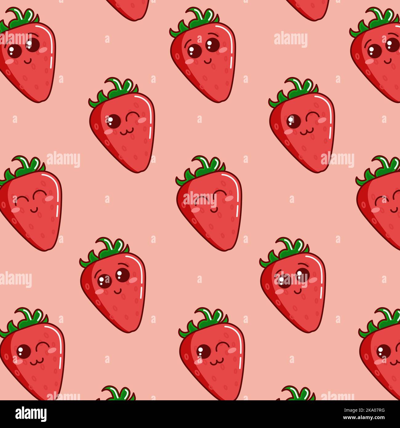 Seamless pattern with cute colorful Strawberries on pink background. Stock Vector