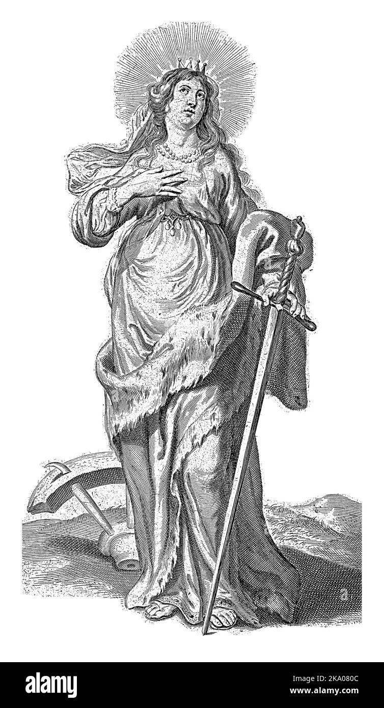 Saint Catherine of Alexandria with Broken Wheel and Sword Stock Photo