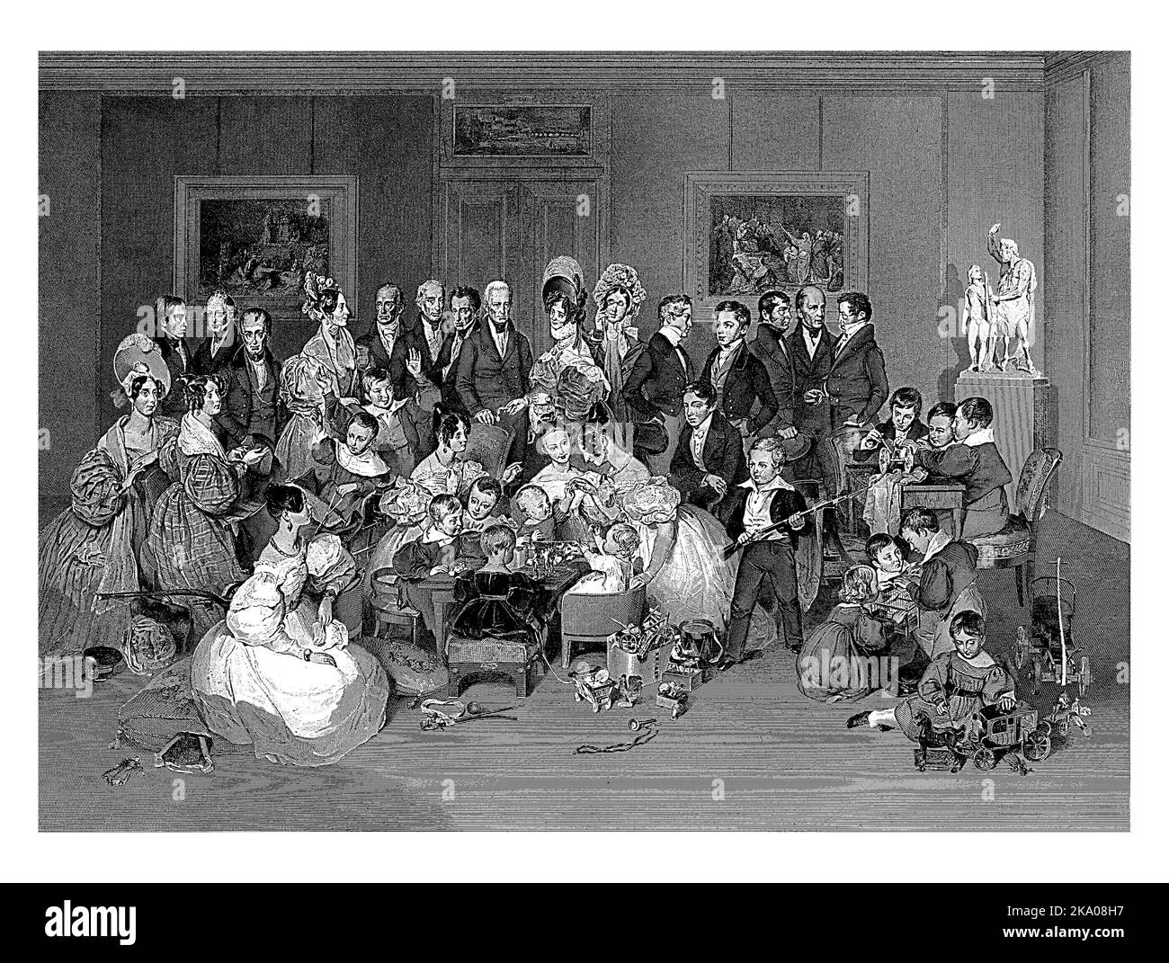 Family scene of the Austrian Imperial House. After P. Tendi, Johann Nepomuk Passini, after Peter Fendi, 1808 - 1874 Stock Photo