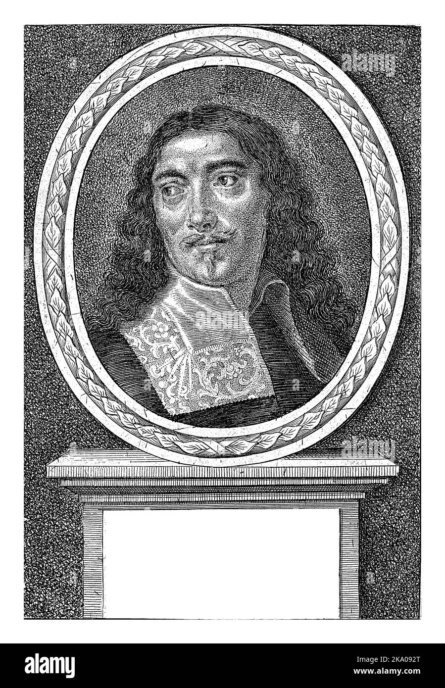 Portrait of Willem Ogier, Gaspar Bouttats, after Pieter Thijs, 1682 Portrait in an oval frame of Willem (Guilliame) Ogier, an Antwerp rhetorician, poe Stock Photo