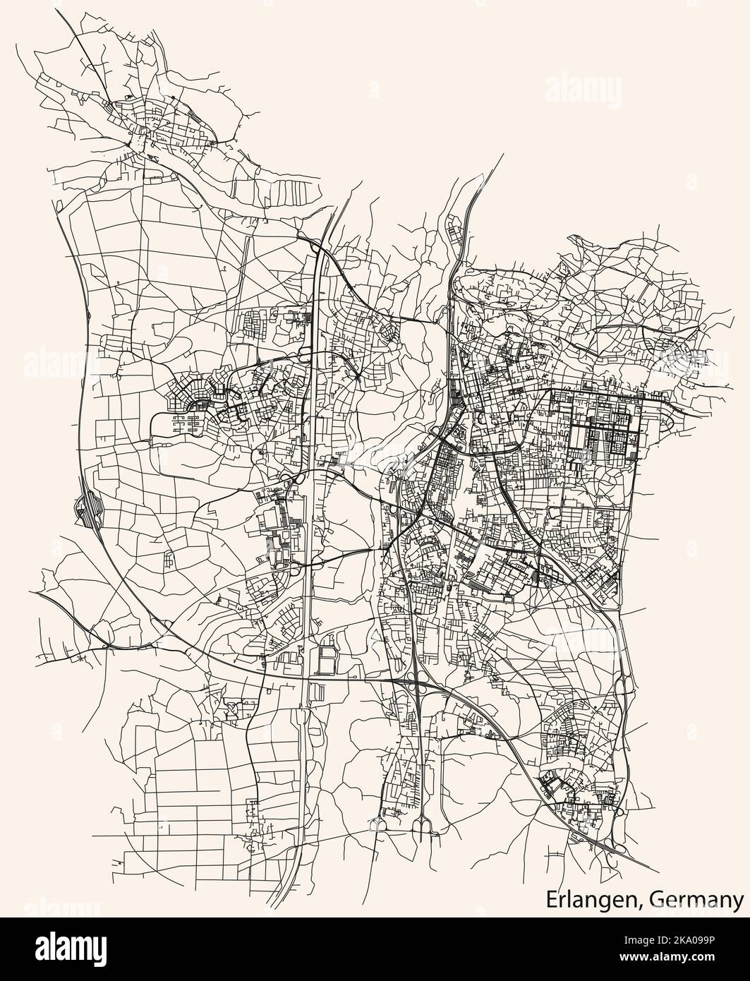 Street roads map of ERLANGEN, GERMANY Stock Vector Image & Art Alamy