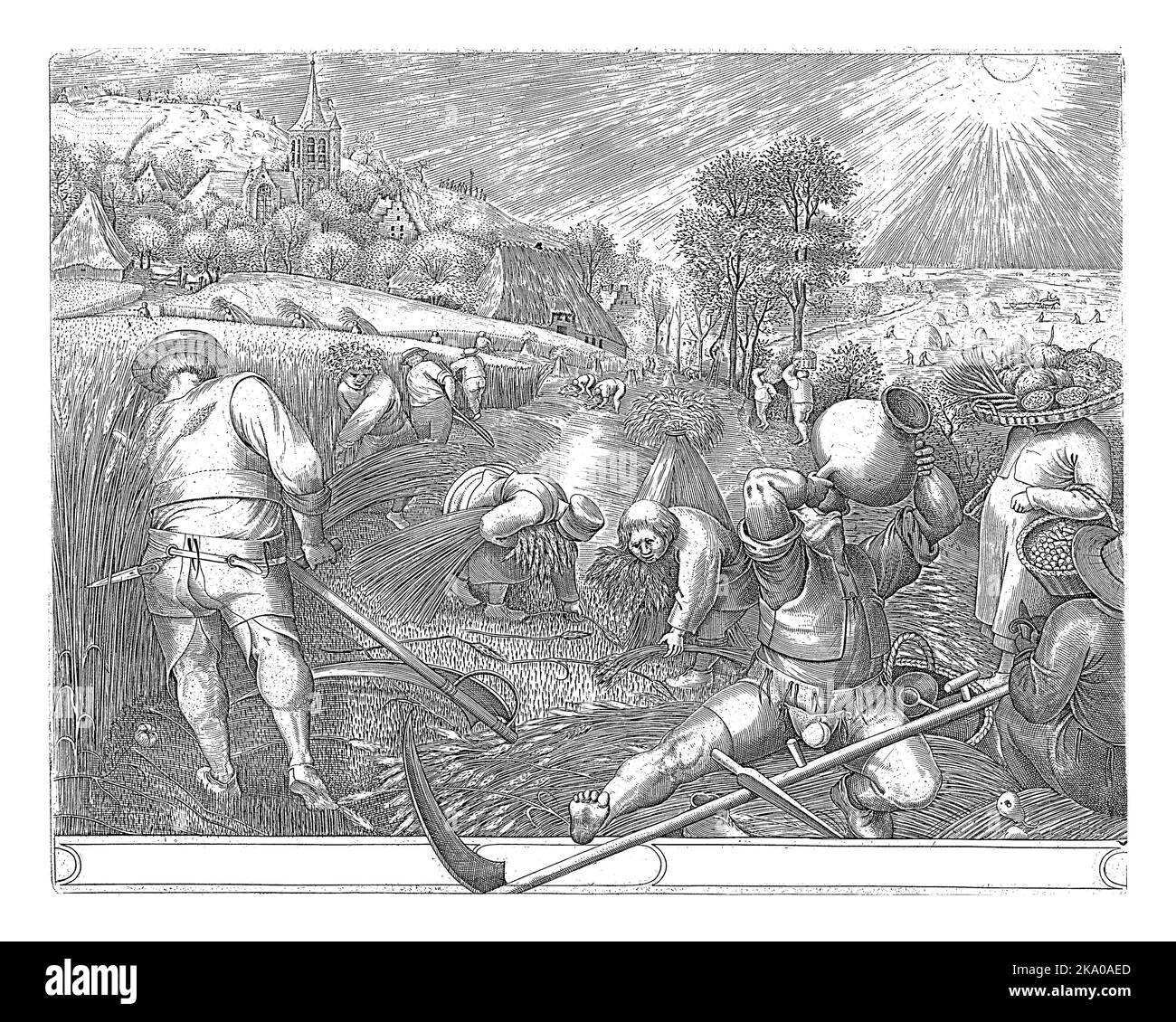 Summer season: the months of June, July and August. The occupations pertaining to the summer: harvesting grain, cutting the grain with a scythe, gathe Stock Photo