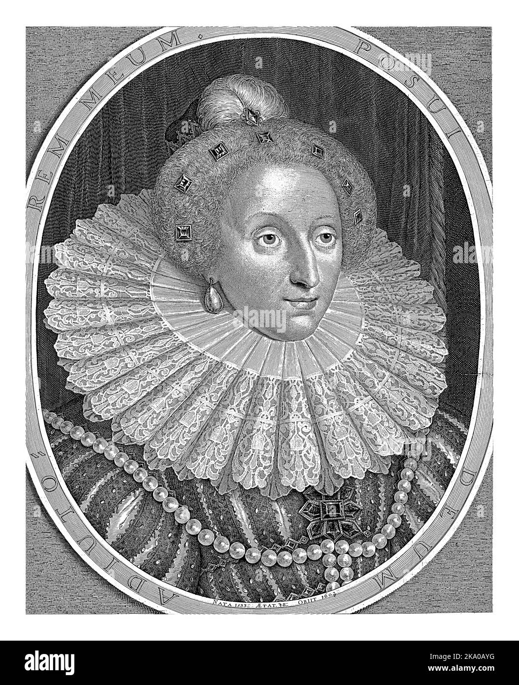 Portrait of Elizabeth I Tudor, Queen of England, Hendrick Hondius (I), 1632 Bust facing right of Elizabeth I Tudor, Queen of England aged 48 in an ova Stock Photo