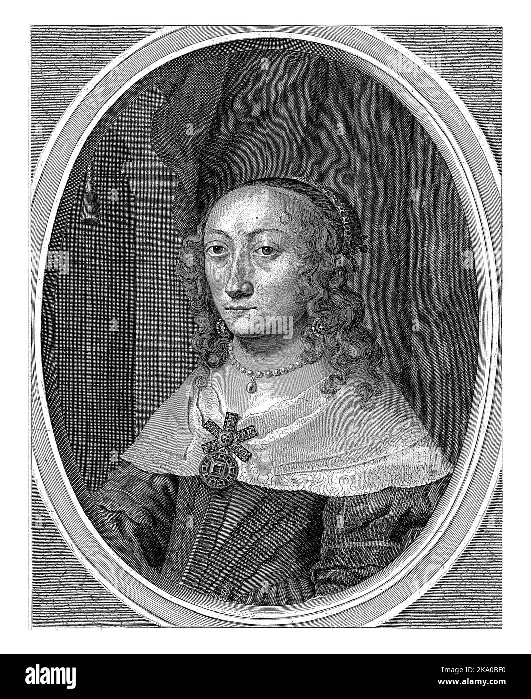 Portrait of Catherina Charlotta, Countess Palatine of Palatinate-Neuburg, wife of Wolfgang Willem van de Palatinate-Neuburg. Around her neck a pearl n Stock Photo
