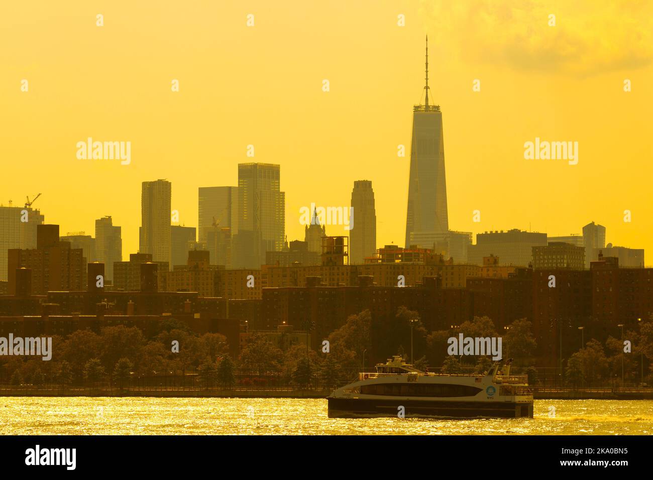 Lower Manhattan and the One World Trade Center seen from the East River ...
