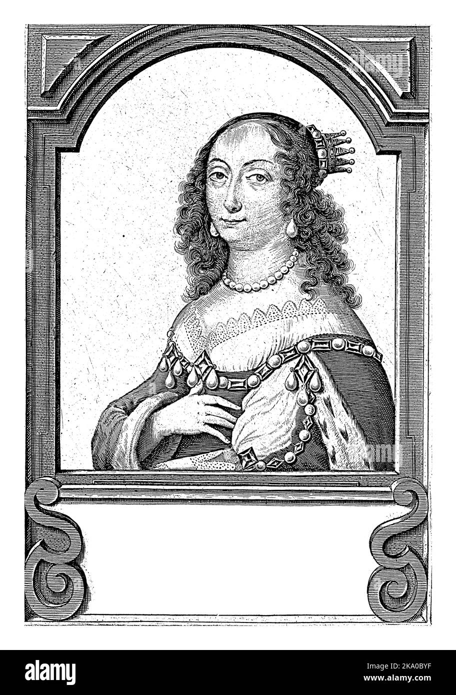 Portrait of Louise Marie, with loose hair and a crown at the back of the head. Stock Photo