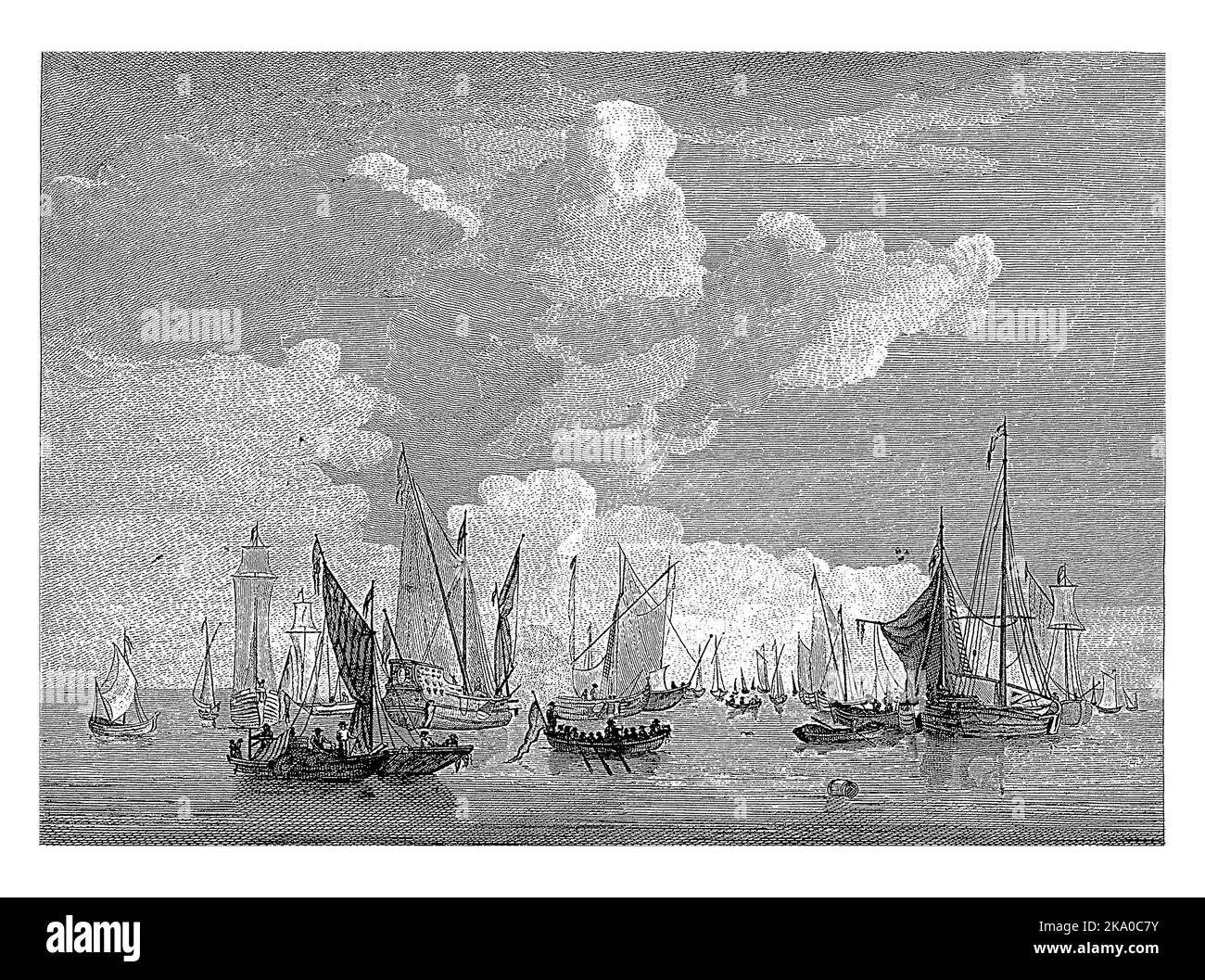 Ships anchored in the harbor of Amsterdam, anonymous, after Willem van de Velde (I), after Willem van de Velde (II), 1754 - 1842 Stock Photo