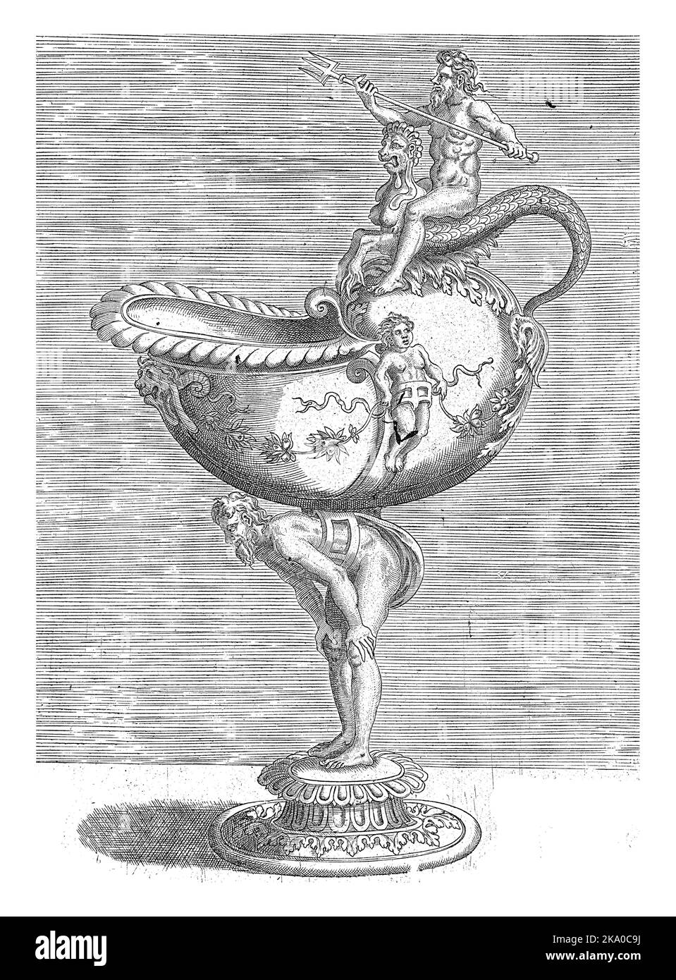 Nautilus goblet, resting on the back of a man who is stooping ...