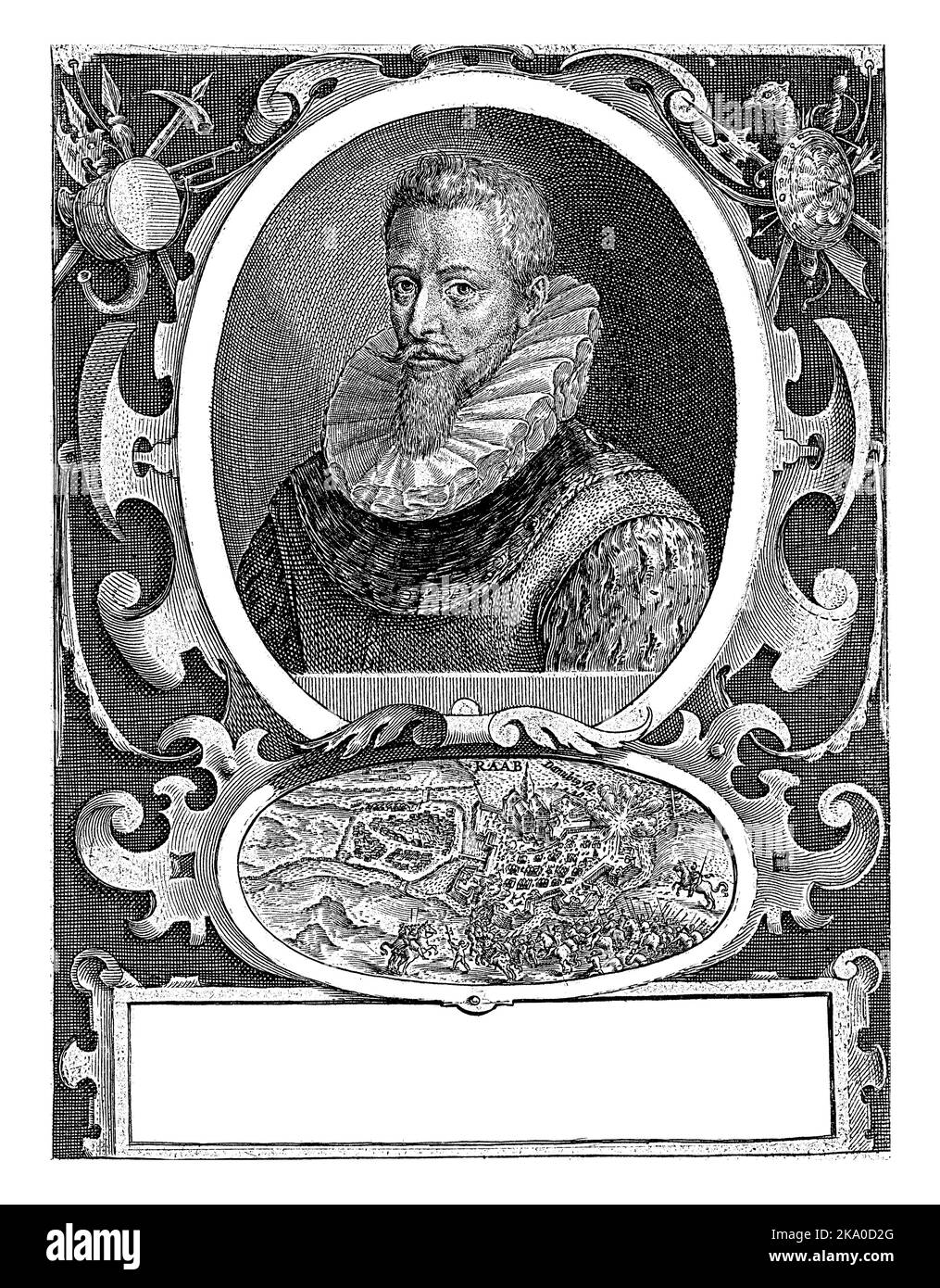 Portrait of Adolf von Schwarzenberg, General of the Holy Roman Empire, underneath his motto in Latin. Stock Photo