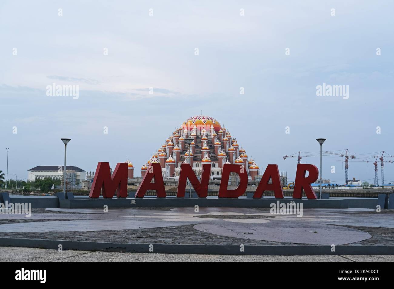 View of the 99 Dome Mosque ( Masjid 99 Kubah ) around Losari beach in the morning. Stock Photo