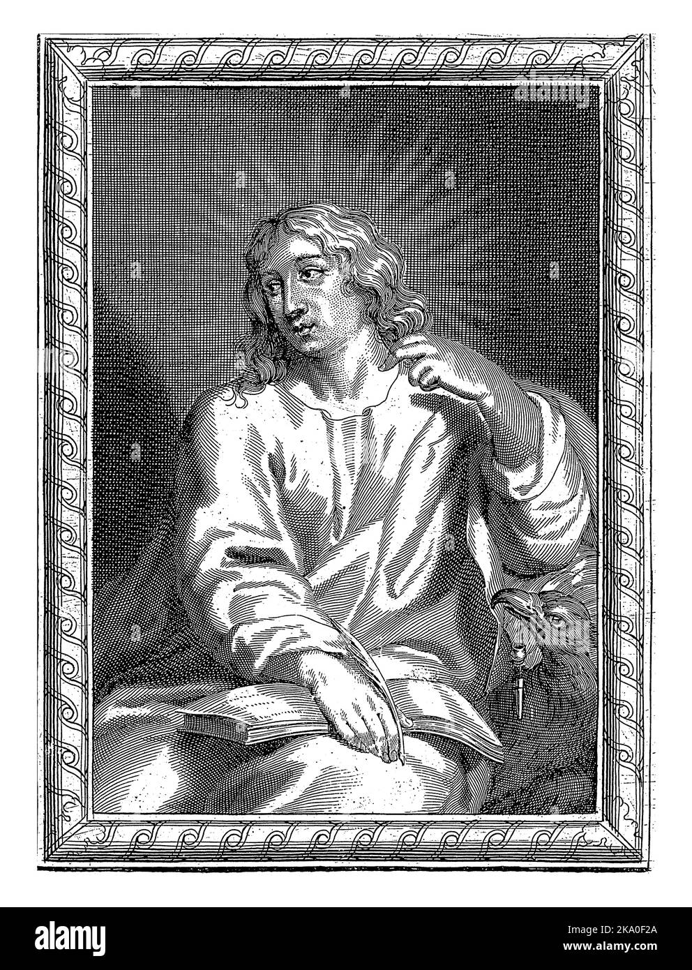 St. John the Evangelist with the Eagle, Pierre Landry, Pierre Landry (possibly), 1640 - 1701, vintage engraved. Stock Photo