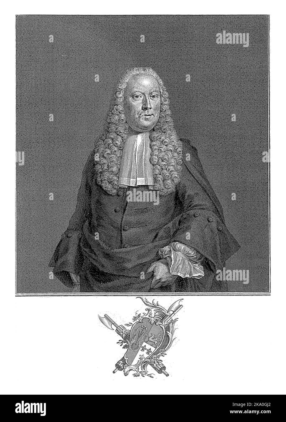 Halflength portrait of Egbert de Vrij Temminck. Below the portrait are