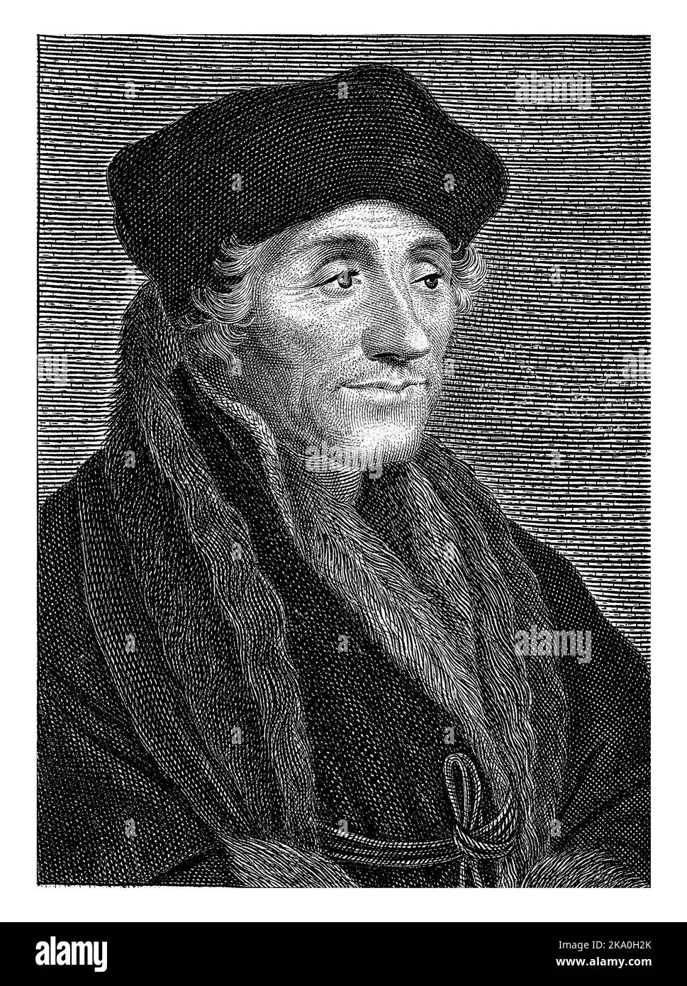 Bust of Desiderius Erasmus. Below the performance a verse of eight lines in Dutch. Stock Photo
