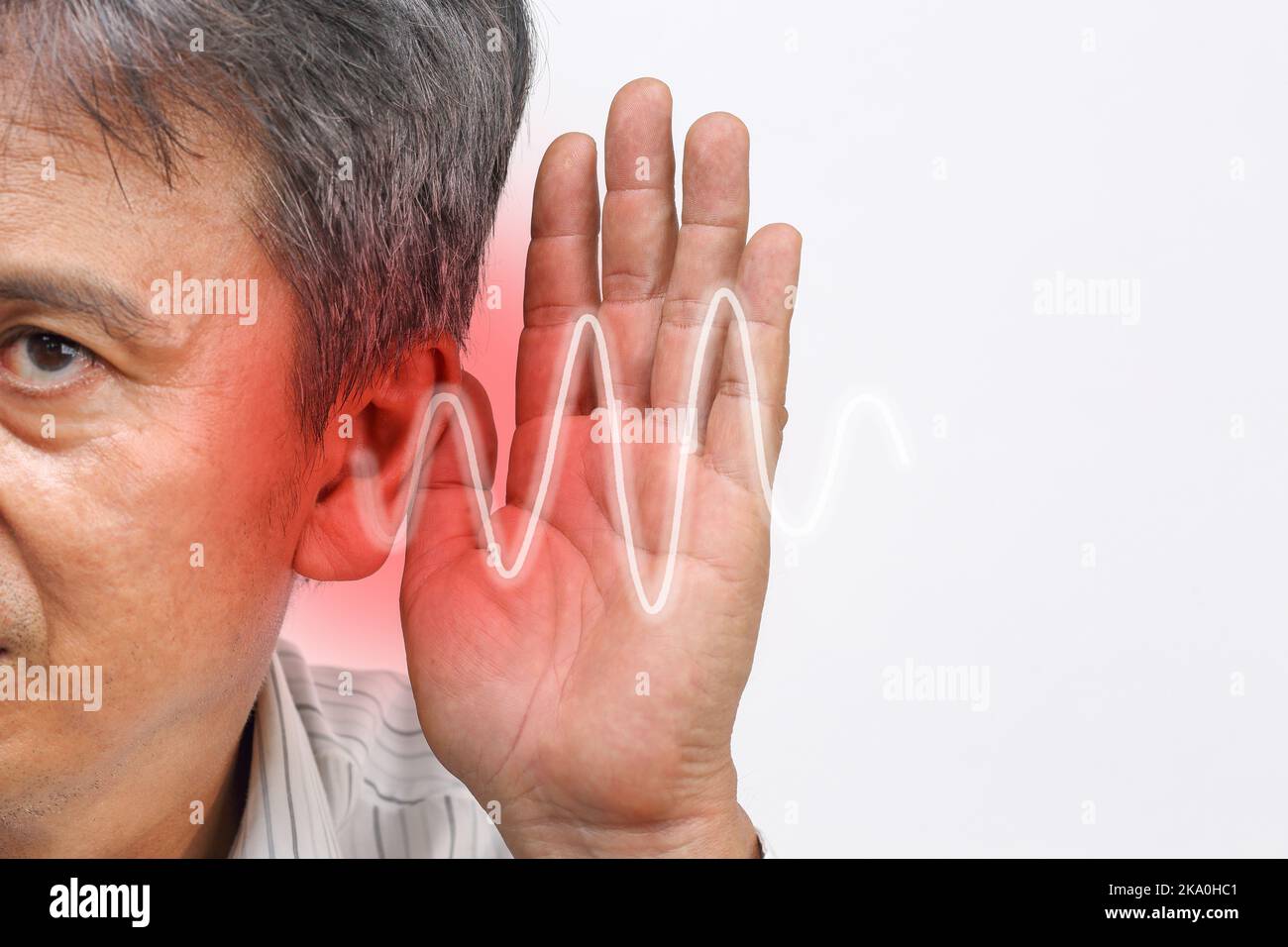 Senior man hearing loss , Hard of hearing Stock Photo