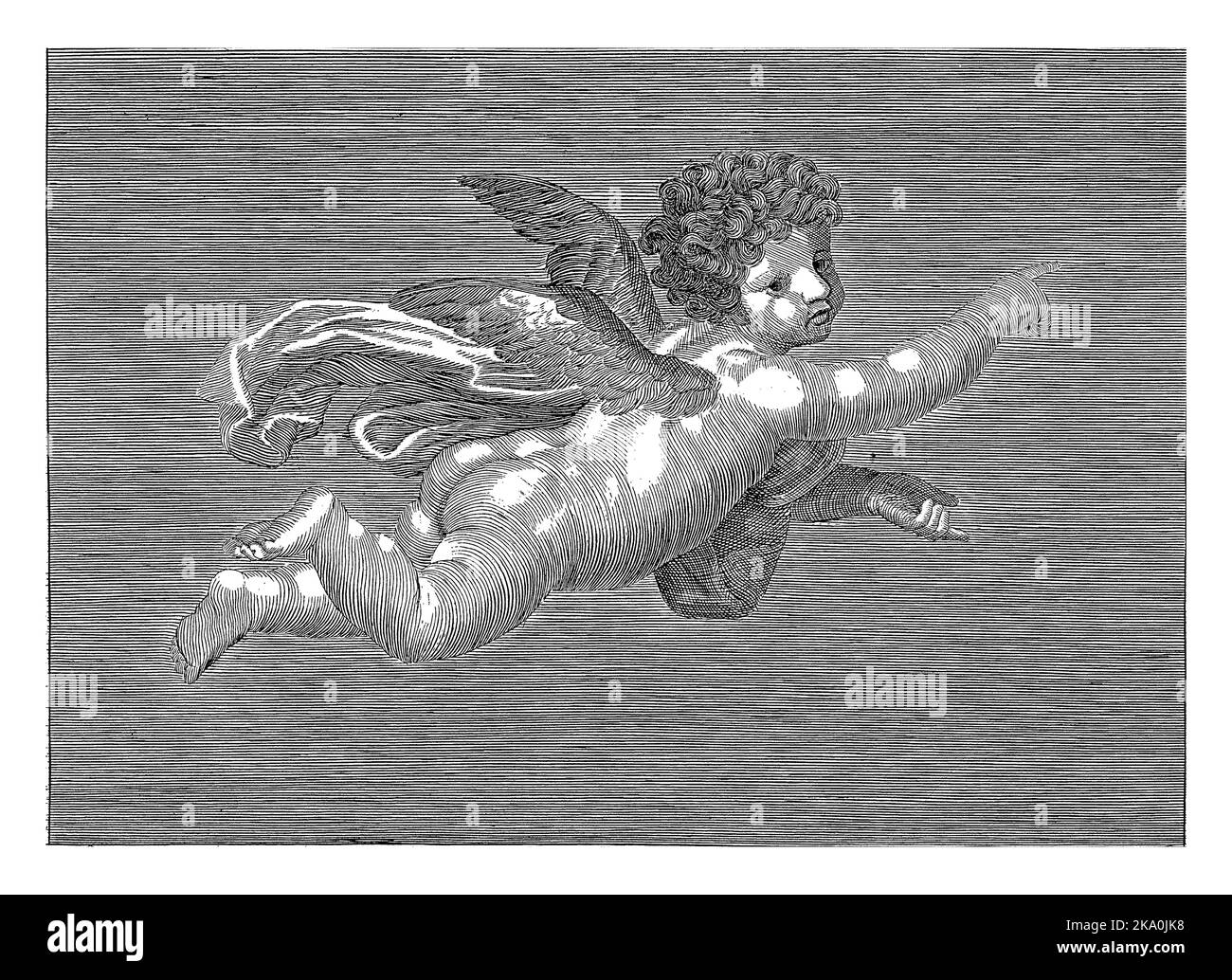 Pointing putto, Pieter Romans, 1825 - 1835, vintage engraved. Stock Photo