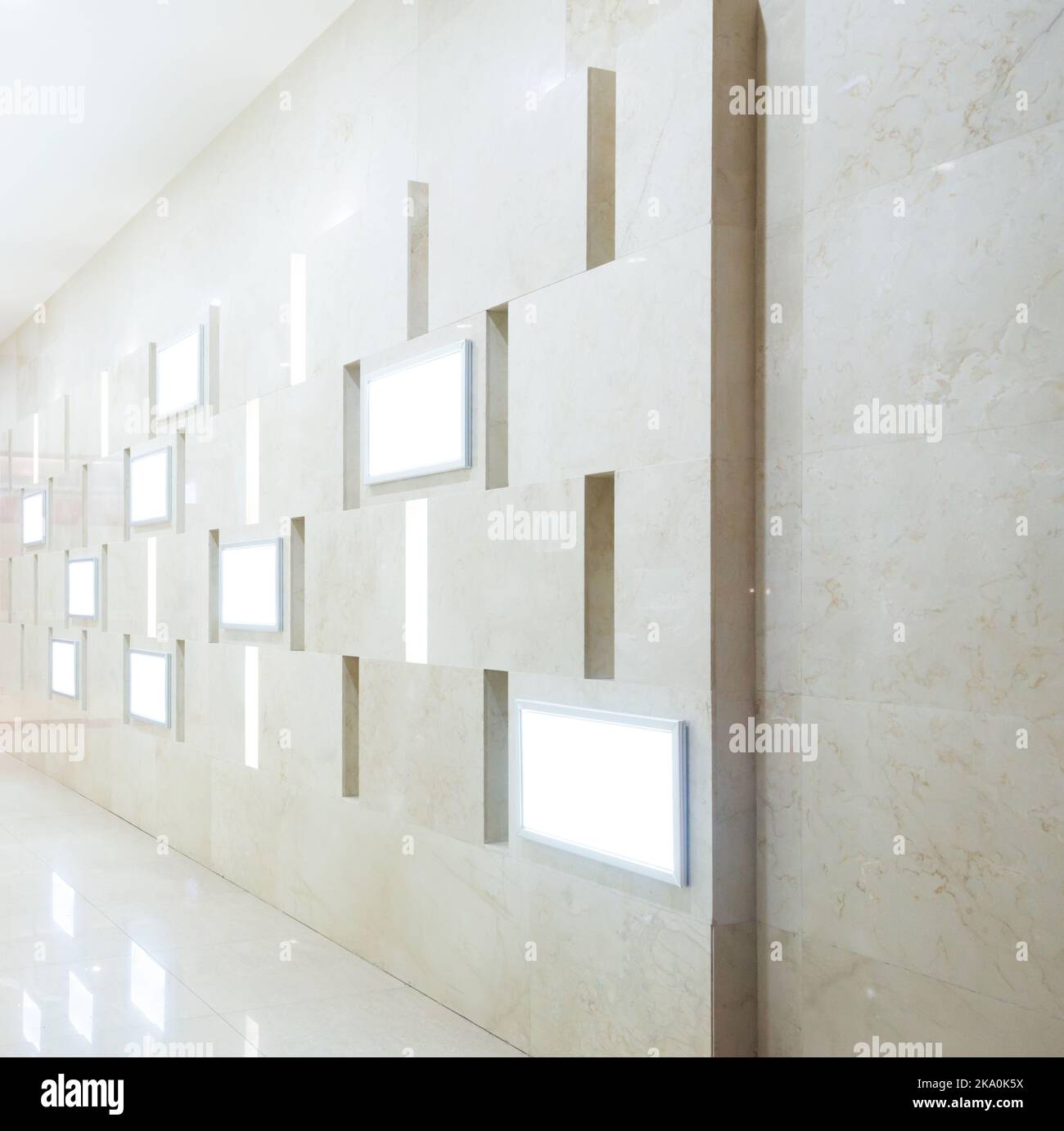 Gallery Interior with empty frames on wall Stock Photo
